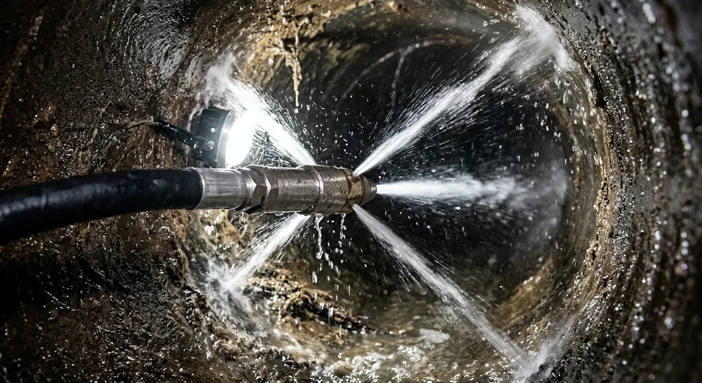 High-pressure hydro jetting nozzle cleaning sewer pipe for Trenchless Sewer Repair in Canton